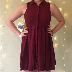 Maroon Button-Up Dress